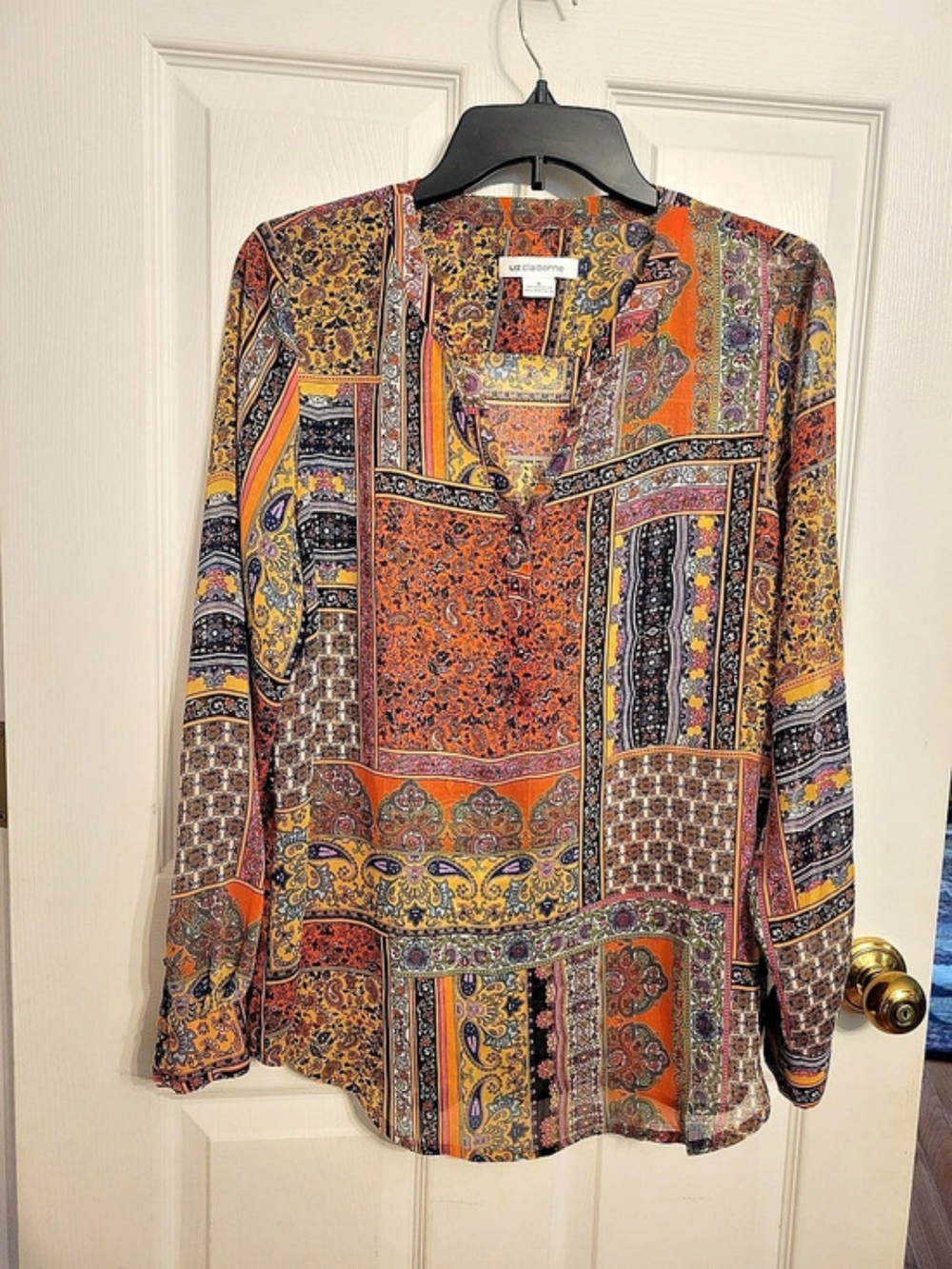 Liz Claiborne Sheer PaisleyBoho  Blouse in Orange & Yellow Size Medium